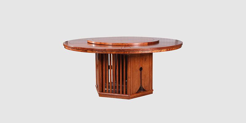 长宁中式餐厅装修天地圆台餐桌红木家具效果图